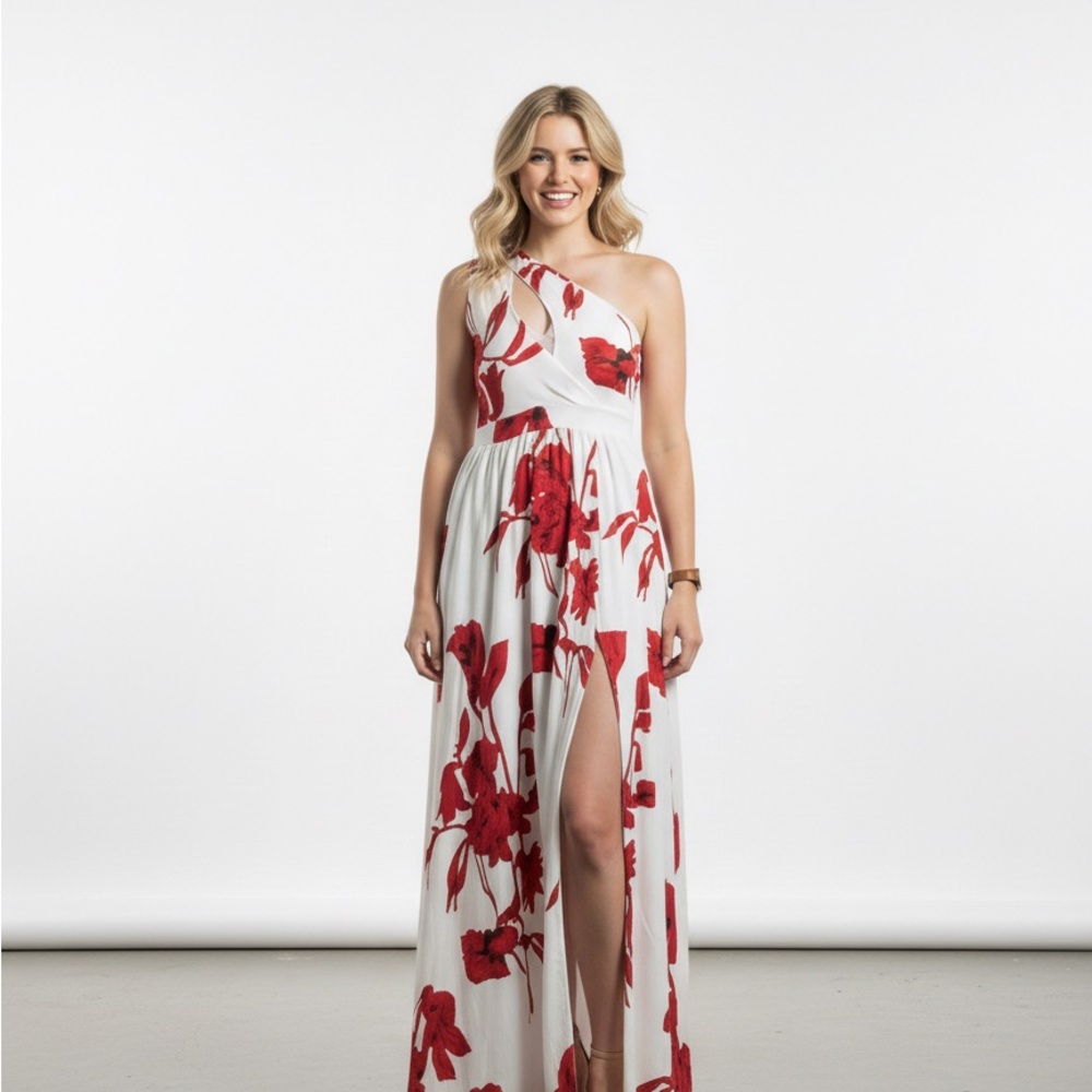 Amazon Red and White One-Shoulder Dress